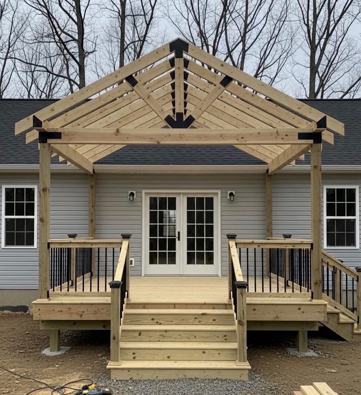Custom timber pergola and deck built by Pina's general contracting crew