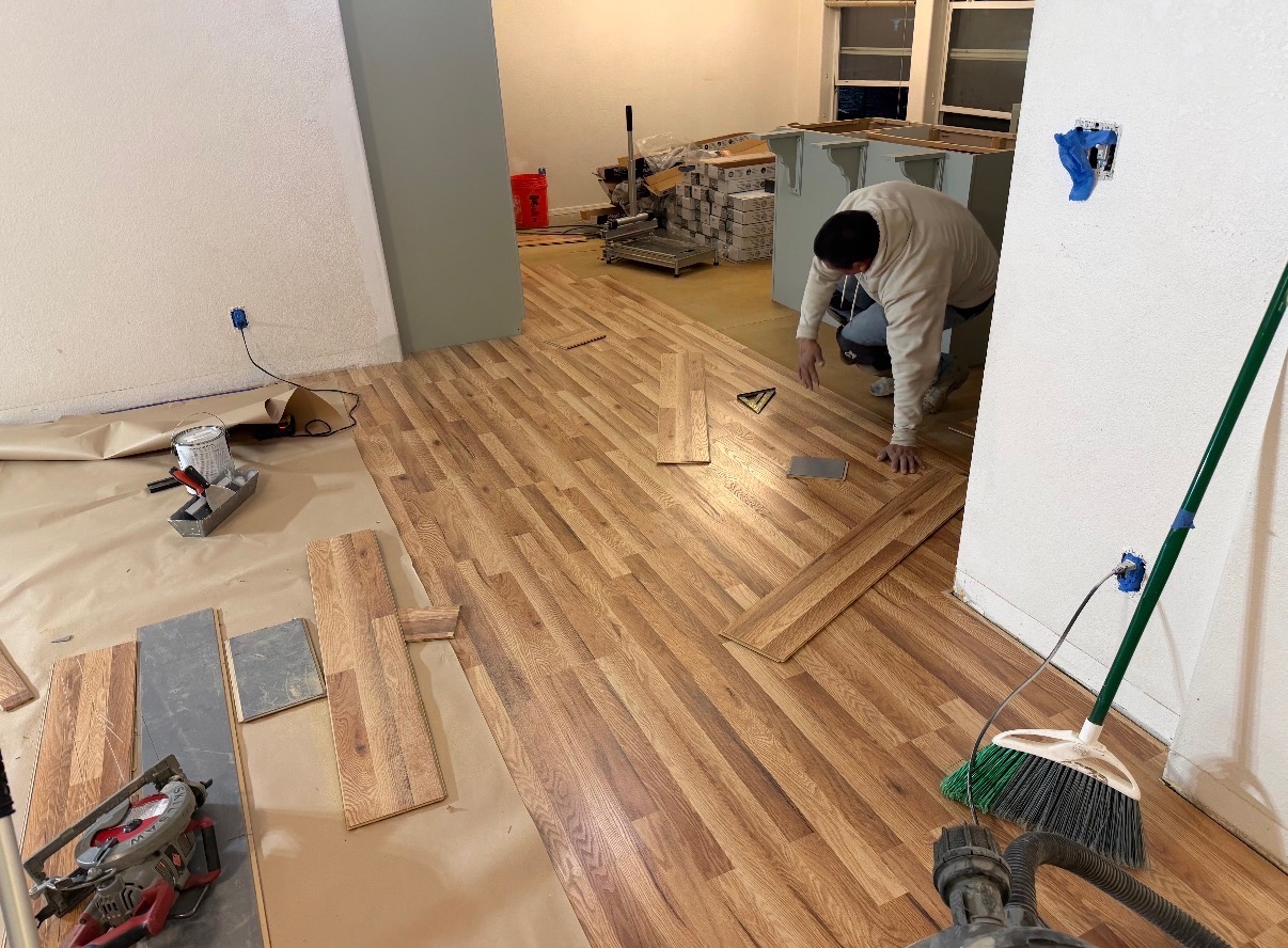 Hardwood flooring installation by Pina's interior remodel crew